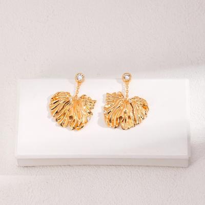 China Vintage Drop Earrings leaf Gold Plated 925 Sterling Silver Sterling silver temperament earrings for sale