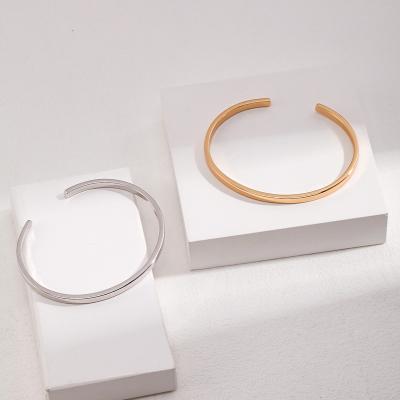 China CLASSIC Women's Cuff Bracelets Smooth plain silver opening Gold Plated Sterling silver smooth bracelet for sale