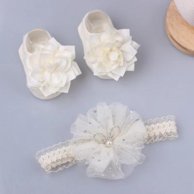 China European and American style selling non - European and American slip floor princess bow flower headband baby headband socks set for sale