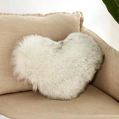 China New Design Anti-Static Plush Heart Shaped Fluffy Faux Sheepskin Throw Pillow Case For Sofa Home Decor for sale