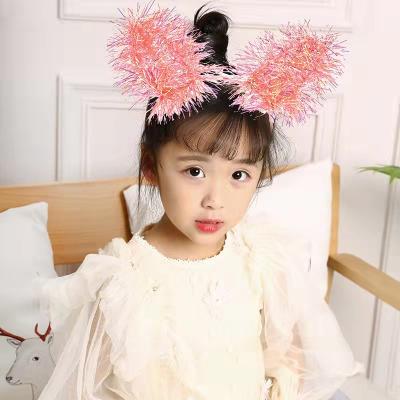 China Decoration Light Up Party Hairband Headband Ear Hair Ball Colorful Luminous Silk Flashing Headband for sale