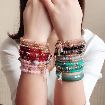 China 5 other pieces of crystal bracelet with multilayer beads Bohemian style bracelet with exotic style for sale