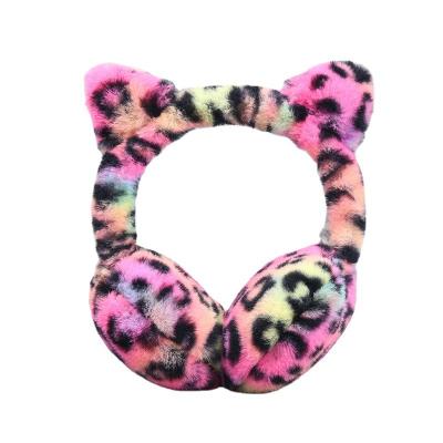 China New Cat Ears Plush Warm Earmuffs Warmer Cold Proof Leopard Earmuff Winter Warm Ear Muffs for sale