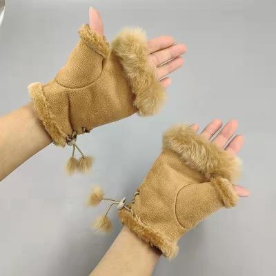 China Factory Direct Sale Indoor Fingerless Ladies Daily Life Rabbit Hair Half-finger Gloves Winter Gloves Fingerless Gloves for sale