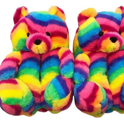 China Damping Cute Plush Fur Family Slippers Teddy Bear Bedroom Ladies Indoor Children Slippers for sale