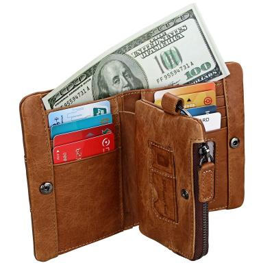 China Retro Crazy Horse Leather RFID Wallet Top Layer Waterproof Casual Leather Bag Change Wallet for sale