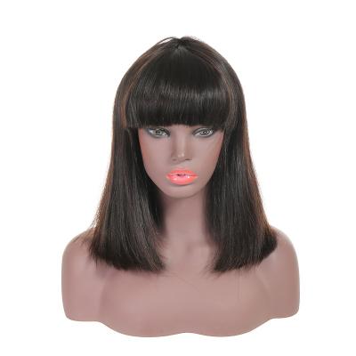 China OEM Machine Made Black Silky Straight 100% Peruvian Virgin Human Hair Wavy Short Bob Wig With Bangs for sale