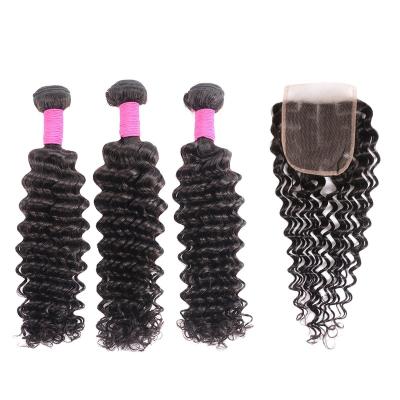 China Wholesale Curly Curly Mink Brazilian Human Hair Weave Bundles With Closure Raw Virgin Mink Indian Human Hair Cuticle Aligned Hair Extension for sale