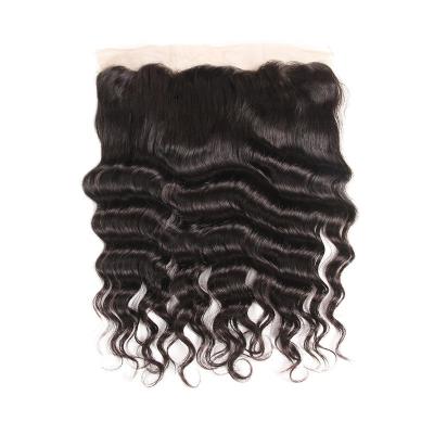 China LOOSE WAVE DEEP one giver Pre-plucked knot natural hairline bleached Swiss lace headband, loose deep wave lace headband for sale