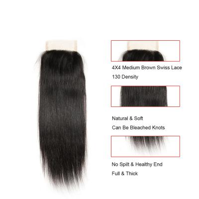 China Silky Straight Wave Three Piece Full Cuticle Human Hair Color Part And Medium Natural Weave Dispenser Closure With for sale