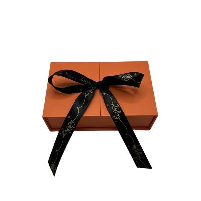 China Recyclable Luxury Orange Rigid Cardboard Perfume Candle Packaging Custom Handmade Double Door Opening Wedding Gift Box for sale