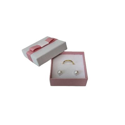 China High End Rigid Cardboard Recyclable 2 Piece Lid Base Earrings Rings Packaging Custom Jewelry Gift Box With Bow for sale