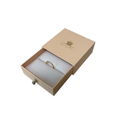 China Handmade Elegant Logo Rigid Cardboard Slide Out Velvet Gold Foil Earrings Rings Packaging Drawer Custom Jewelry Box for sale