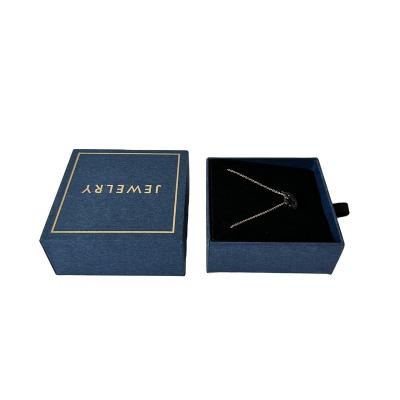 China Recyclable Custom Logo Hard Cardboard Earrings Necklace Navy Blue Drawer Gifts Boxes Luxury Jewelry Boxes for sale