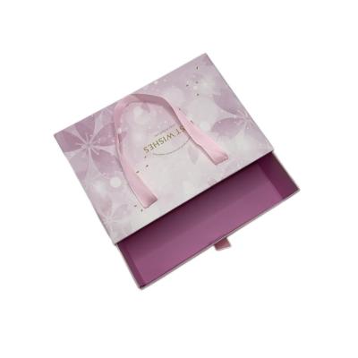 China Recyclable Customized Rigid Cardboard Paper Gifts Apparel Underwear Packaging Sleeve Drawer Box With Ribbon for sale