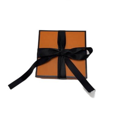 China Fancy Recyclable Luxury Orange Paper Rigid Cardboard Wallet Belts 2 Pieces Packaging Lid and Base Gift Box for sale