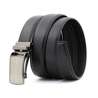 China Comfortable Leather Men Belt Custom Brand New Design Black Genuine Leather Belt With Metal Buckle Automatic Ratchet Belt For Men for sale