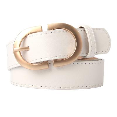 China Daily Life Women PU Leather Belt Solid Color Fashion Waist Belt With Gold Buckle For Jeans Pants for sale