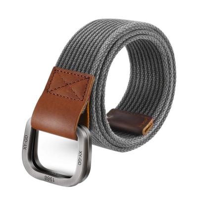 China Custom Made Men's Military Style Gray Army Green Double D Ring Fabric Canvas Belt Wholesale High Quality for sale