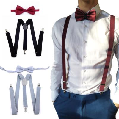 China Adjustable Braces Suspenders Running Elastic Suspender Bow Tie Set Mens Clip W Shaped Back Braces Neckerchief Bow Tie Custom Suit Suspenders for sale