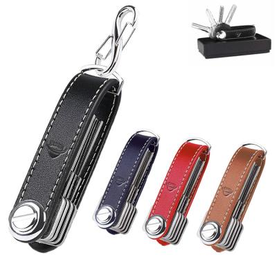 China Up To 10 Key Contract Cowhide Genuine Leather Key Holder Organizer Genuine Leather Tools Business Custom Car Key Chain for sale