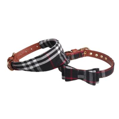 China Dogs Bow Collar For Dog Triangle Scarf PU Leather Pet Collar Set for sale