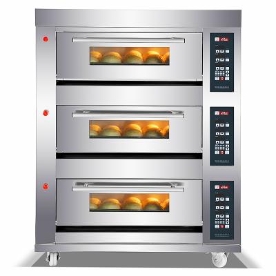 China Nonstick Baking Surface 3 Decks 3 Trays 6 Trays 9trays Bread Oven With Timer Gas Baking Deck Oven Machine With Digital Panel Bakery for sale