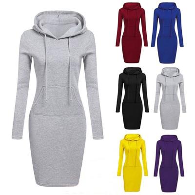 China Hot Selling Solid Color QUICK DRY Customized Women Hoodie Dress Casual Long Sleeve Women's Sweatshirt Dress for sale