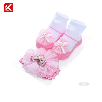 China KT3- I0234 Antibacterial Gift Set Baby Socks In Boxes Baby Headbands With Socks Set for sale