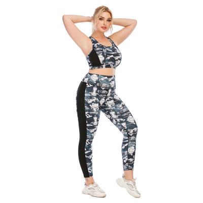 China Breathable High Fitness Sportswear Plus Size Two Piece Gym Racerback Suit Racerback Yoga Waist Bra Waist Workout Newcomer Oversized Equipment for sale