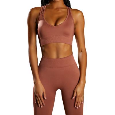 China Breathable Fashionable Colors Custom High Waist Leggings Bra Set Workout Clothes Seamless Yoga Gym Fitness Yoga Set for sale