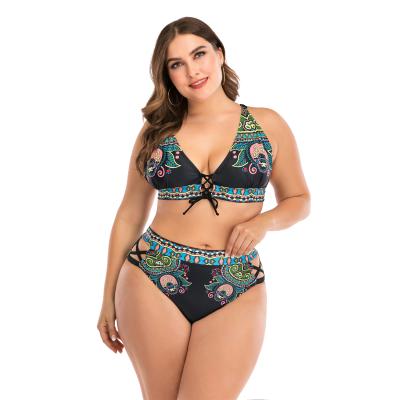 China Breathable 2021 new style two piece swimsuit quick dry one piece swimsuit flower printed plus size swimwear beach wear for sale