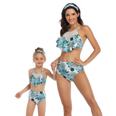 China Wholesale High Quality Print Breathable Two-Piece Bikini Parent-child Hot Swimwear Padded Ruffles Kid Swimwear Baby Swimwear for sale