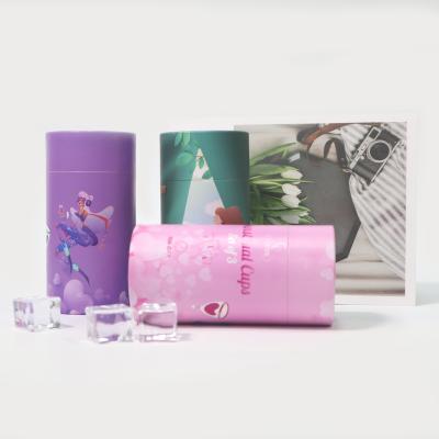 China 2022 New Design Biodegradable Waterproof Menstrual Cup Cardboard Tubes Packaging White Paper Cylinder Box With Custom Design for sale