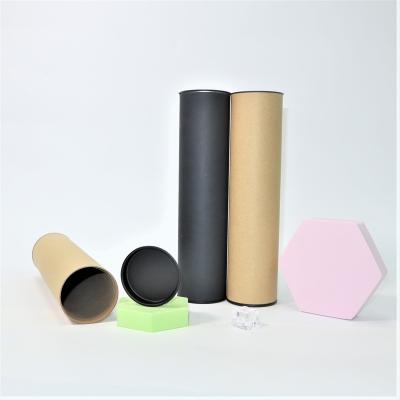 China Custom Biodegradable Green Tea Food Grade Craft Paper Biodegradable Packaging Tube With Metal Lid On Ends for sale