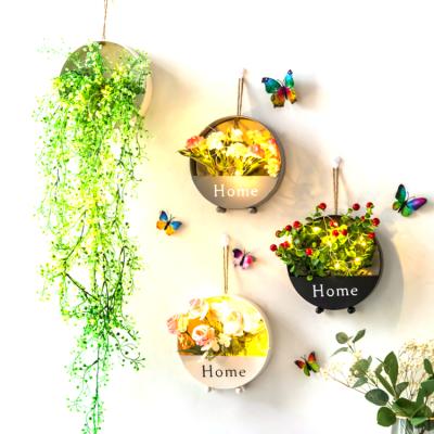 China Decorative Metal Flower Basket Plant Pot Rack Flower Pot Wall Hanging Potted Plant Wall Mounted Decorative Basket for sale