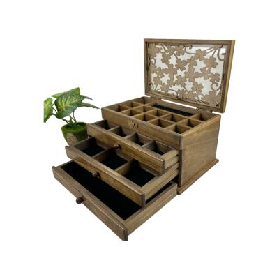 China Europe Customize Size Organizer Tray Glass Lid Wooden Jewelry Display Show Case for sale