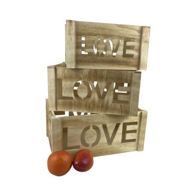 China Europe Wholesale Customized Decorative Large Square Vegetable Apple Fruit Storage Crate Wooden Box for sale