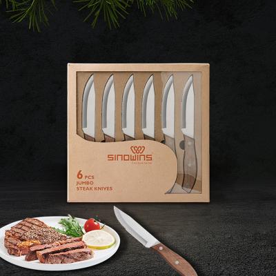 China A-SK096 Sustainable Elephant Serrated Knives Cutlery With Wooden Handle Stainless Steel Steak Knife for sale