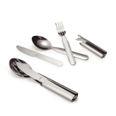 China Sustainable Portable Detachable Stainless Steel 3 Pcs Camping Travel Cutlery Set for sale