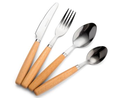 China Workable 4 Pieces of Stainless Steel Wooden Cutlery Set Wooden Handle Flatware Set Knife Fork Spoon for sale