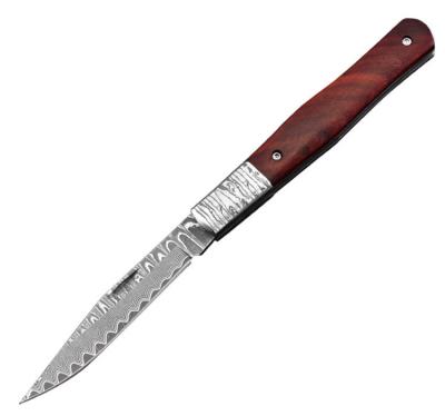 China Non-variable Promotional Wooden Handle Gift Pocket Damascus Folding Pocket Knife for sale