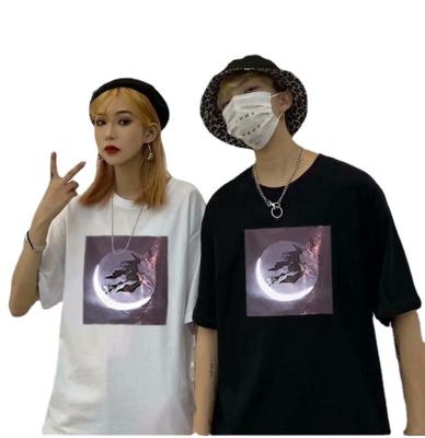 China 2022 Summer Hip Hop Reflective Trend Cuff T-shirts Summer Soft Loose Half-cut Sleeve Shorts Men's Breathable Cuff T-shirts for sale