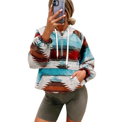 China Anti-wrinkle European and American popular zipper women's hatrope border yarn-dyed pattern hoodies sweatshirts for sale