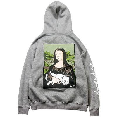 China 2022 Anti-wrinkle men's fashion street skateboarding weird Mona Lisa cat parody printed hoodies and sweatshirts back wooly hoodie men for sale