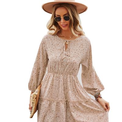 China Anti-wrinkle waist narrow show long sleeve dress 2021 autumn and winter temperament elegant casual dress for sale