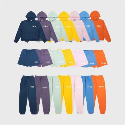 China Custom Wholesale 3 Pcs Anti-Wrinkle Pullover Hoodie Shorts Sweatpants Set Plain Sweatshirt Men's Embroidery Jogger And Hoodie for sale