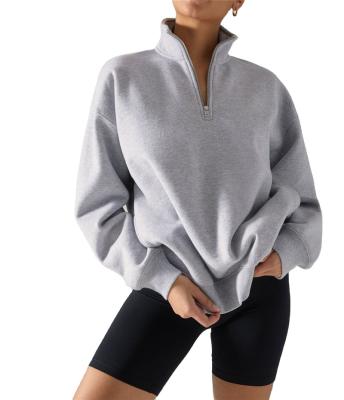 China Sale Cotton Fleece Half Zip Pullover 1/4 Zipper Warm White Long Sleeve Sweatshirt Women Customized Oversized Hoodie Anti-pilling for sale