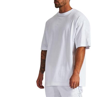 China 100% Custom Logo Mens Oversized Tees Vintage White Drop Shoulder Tee Shirts Cotton QUICK DRY Simple Casual Heavy T-Shirts White for sale