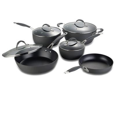 China Sustainable Wholesale Hard Anodizing 9pcs Forged Aluminum Kitchen Pots And Pans Cooking Nonstick Cookware Set for sale